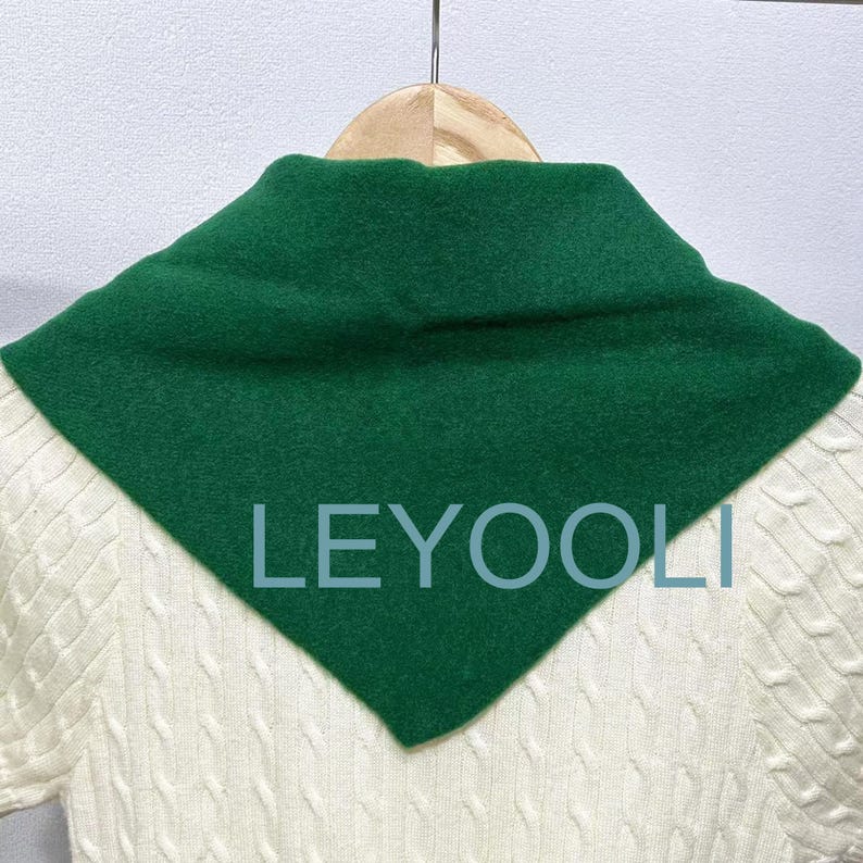 Green Wool Triangle Scarf: Hand Knit Winter Bandana