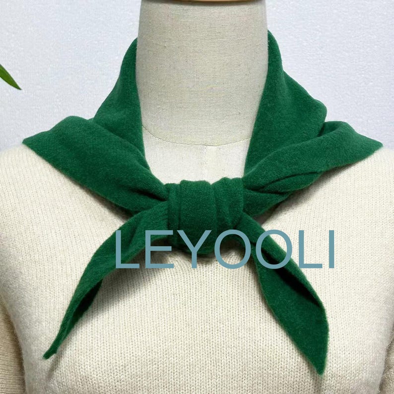 Green Wool Triangle Scarf: Hand Knit Winter Bandana
