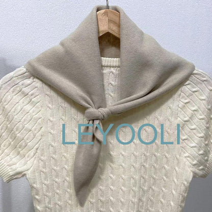 Hand Knit Triangle Scarf: Beige Gray Wool Winter Bandana