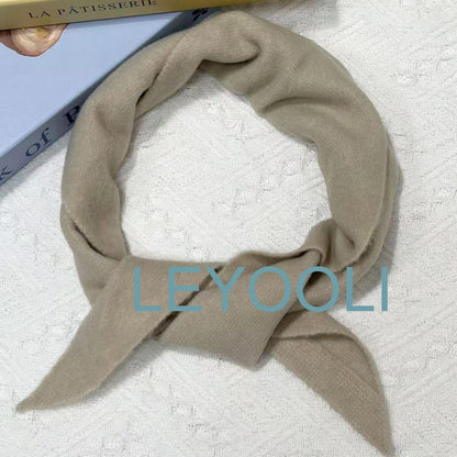 Hand Knit Triangle Scarf: Beige Gray Wool Winter Bandana