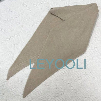 Hand Knit Triangle Scarf: Beige Gray Wool Winter Bandana