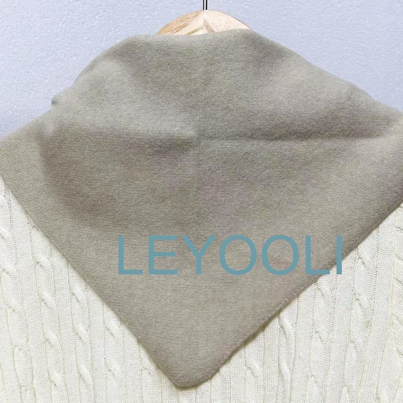 Hand Knit Triangle Scarf: Beige Gray Wool Winter Bandana