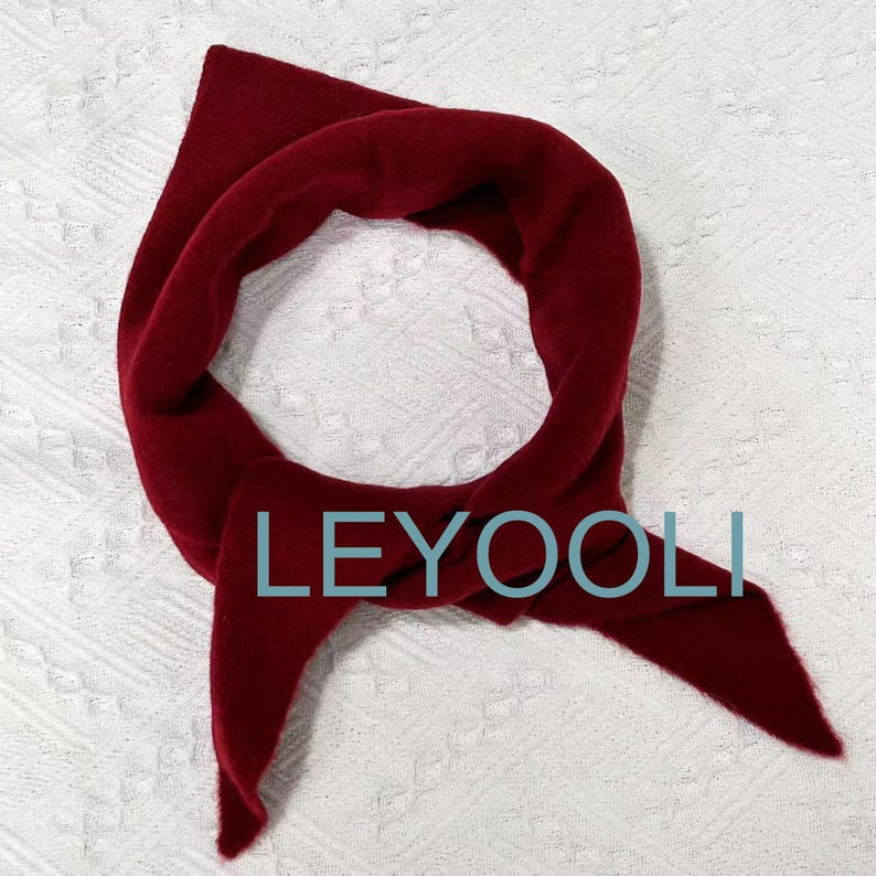 Burgundy Triangle Scarf: Hand Knit Wool Blend Winter Bandana