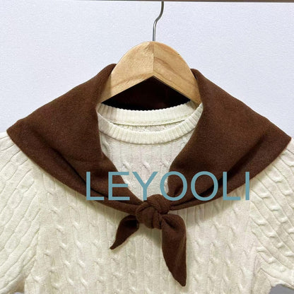 Caramel Brown Knit Triangle Scarf: Wool Winter Bandana
