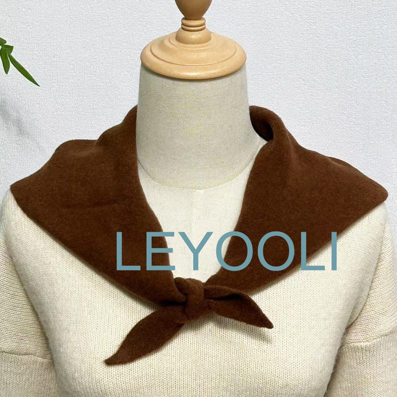 Caramel Brown Knit Triangle Scarf: Wool Winter Bandana