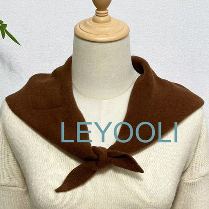 Caramel Brown Knit Triangle Scarf: Wool Winter Bandana