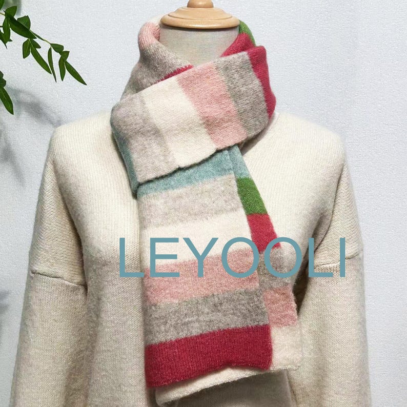 Rainbow Striped Knitted Wool Scarf, Colorful Winter Scarf