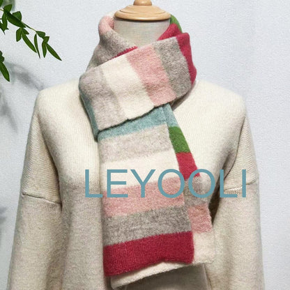 Rainbow Striped Knitted Wool Scarf, Colorful Winter Scarf