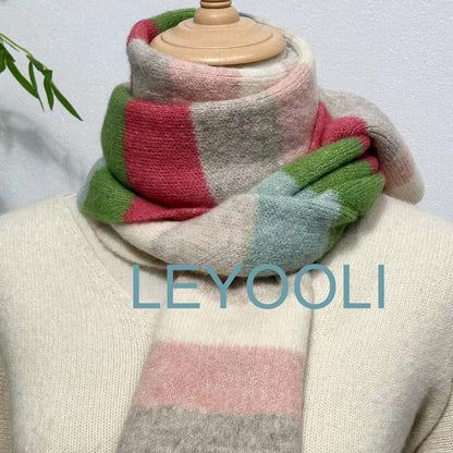 Rainbow Striped Knitted Wool Scarf, Colorful Winter Scarf