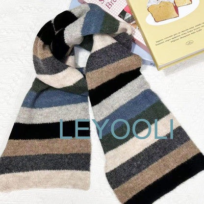 Hand Knitted Striped Wool Scarf - Warm Winter Accessory