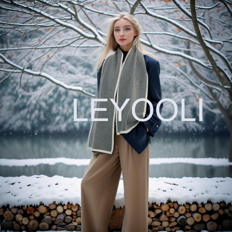 Gray Cashmere Knitted Scarf, Universal Winter Scarf