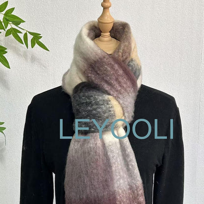 Mohair Plaid Scarf: Warm Wool Blend Shawl (36cm x 200cm)