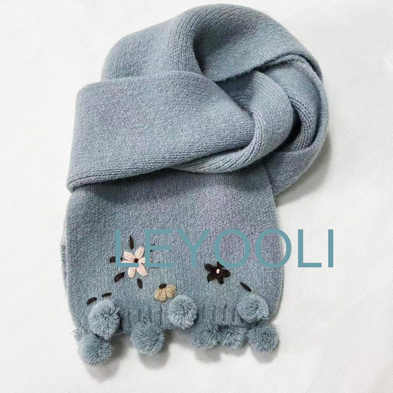 Embroidery small flower knitted scarf, cute scarf, knitted woolen scarf, winter cute warm scarf