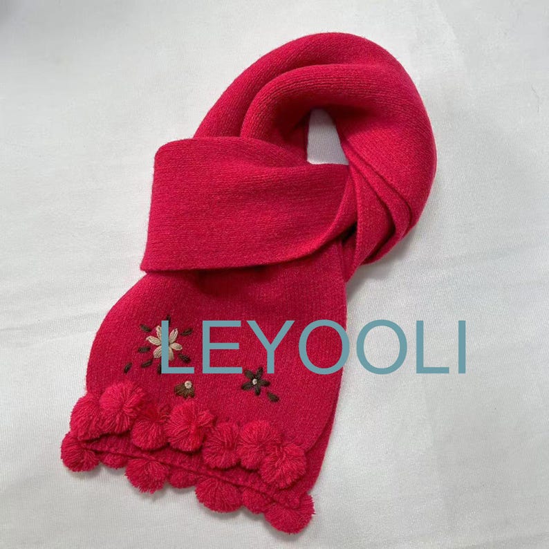 Embroidery small flower knitted scarf, cute scarf, knitted woolen scarf, winter cute warm scarf