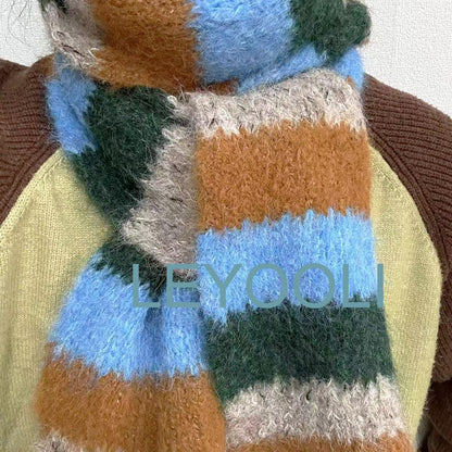 Striped Wool Knit Scarf: Unisex Winter Accessory