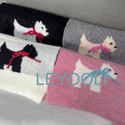 Handmade Knitted Puppy Scarf, Pink Cartoon Bow, Winter Warm Scarf