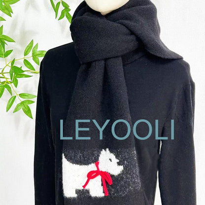 Handmade Knitted Puppy Scarf, Pink Cartoon Bow, Winter Warm Scarf