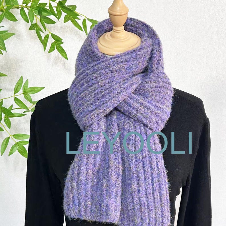 Hand Knitted Wool Scarf | Chunky Purple Winter Scarf
