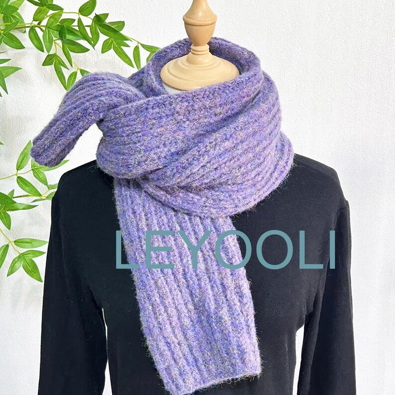 Hand Knitted Wool Scarf | Chunky Purple Winter Scarf