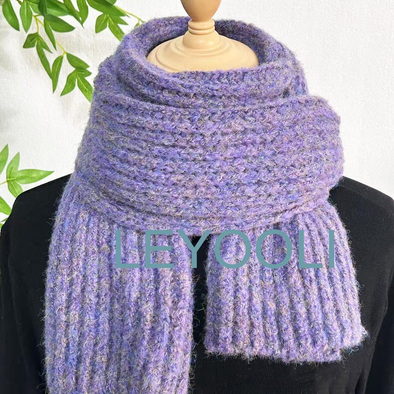 Hand Knitted Wool Scarf | Chunky Purple Winter Scarf