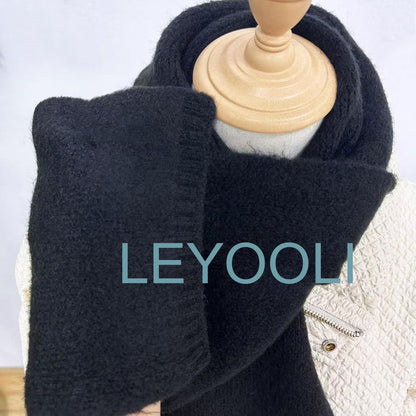Hand Knitted Black Cotton Scarf, Elegant Winter Warm Scarf