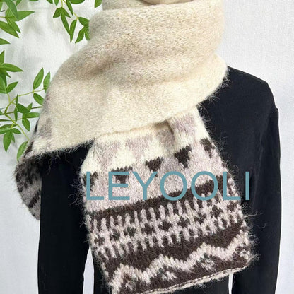 Fair Isle Knit Scarf, Winter Wool Blend, Elegant Warm Scarf