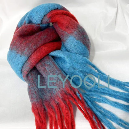 Rainbow Plaid Mohair Scarf, Winter Warm Shawl