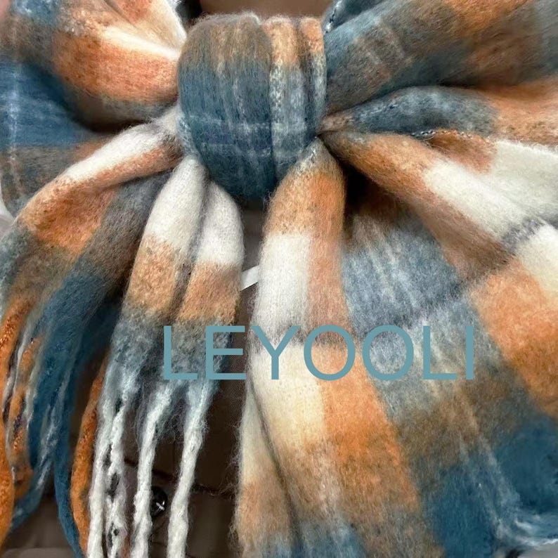 Rainbow Plaid Mohair Scarf, Winter Warm Shawl