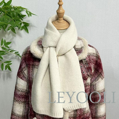 Hand Knitted White Scarf, Cotton Yarn, Warm Winter Scarf (165x22cm)