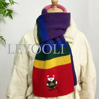 Rainbow Striped Knitted Bear Scarf, Christmas Gift