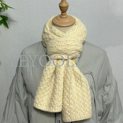 White Knitted Twist Scarf, Soft Cotton Blend, Winter Warmth