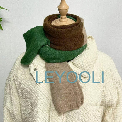 Hand Knitted Color Block Scarf, Soft Cotton Blend, Winter Warm Scarf