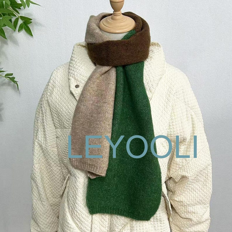 Hand Knitted Color Block Scarf, Soft Cotton Blend, Winter Warm Scarf