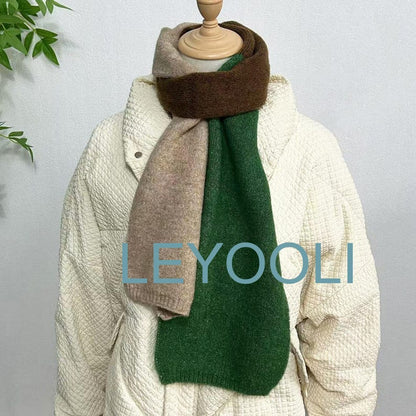 Hand Knitted Color Block Scarf, Soft Cotton Blend, Winter Warm Scarf