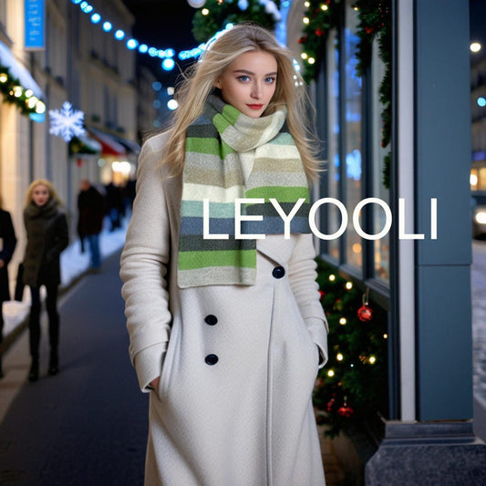 Striped Wool Scarf, Green Blue Gray, Winter Knitted Scarf