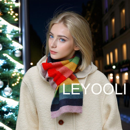 Rainbow Striped Knitted Scarf: Warm Wool Blend Winter Scarf
