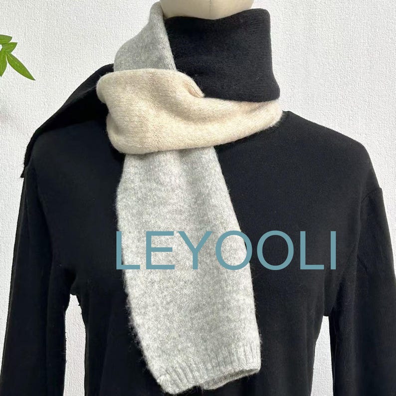 Hand Knitted Color Blocked Cotton Wool Scarf, Elegant Winter Warmth