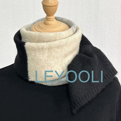Hand Knitted Color Blocked Cotton Wool Scarf, Elegant Winter Warmth