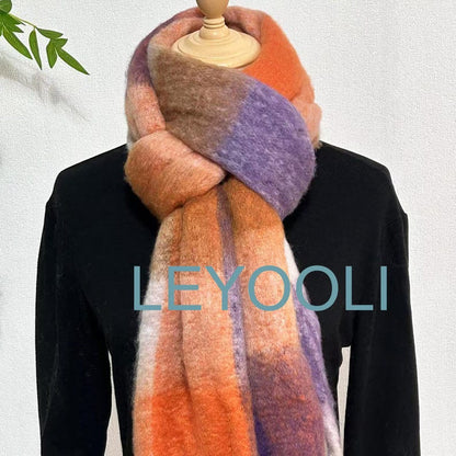 Reversible Mohair Plaid Scarf, Colorful Tassel Shawl
