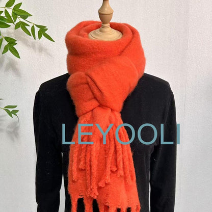 Orange Mohair Wool Blend Scarf, Winter Tassel Scarf