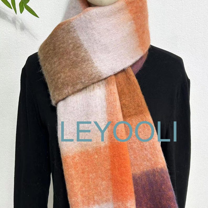 Plaid Mohair Scarf, Winter Warm Plaid Shawl