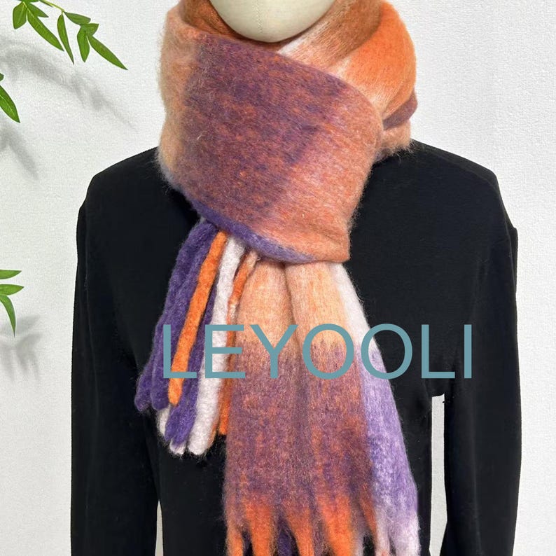 Plaid Mohair Scarf, Winter Warm Plaid Shawl