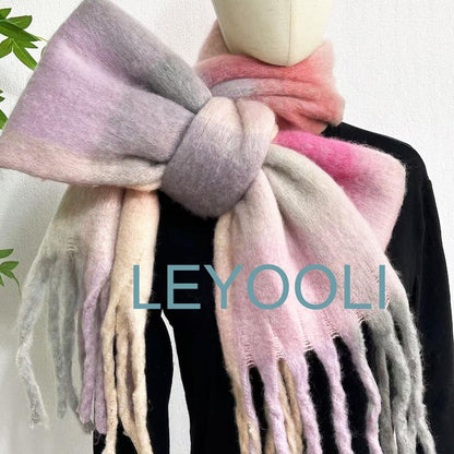 Pink Plaid Mohair Scarf: Reversible Winter Shawl