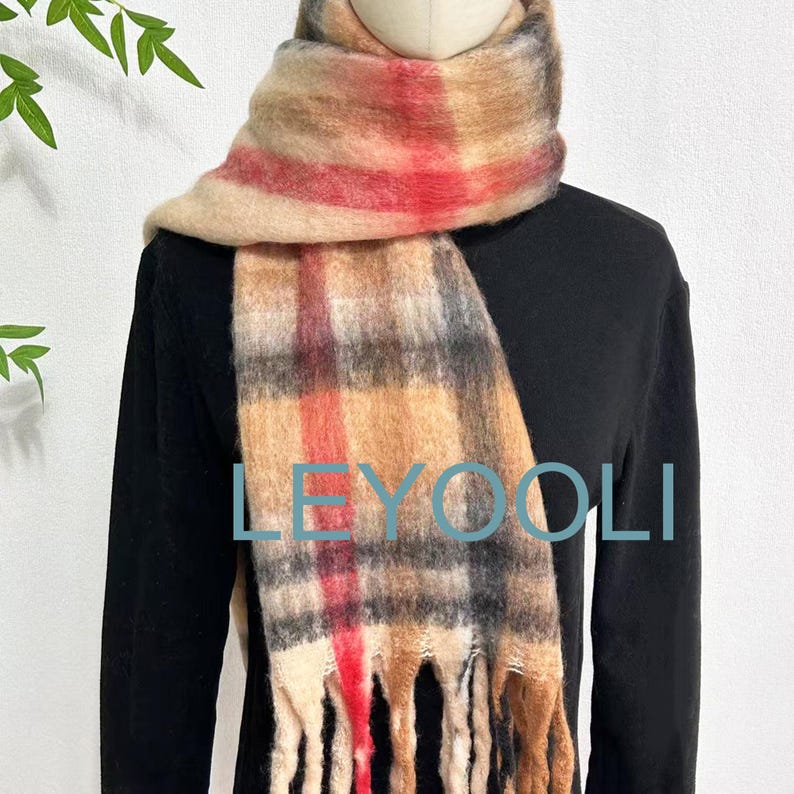 Plaid Mohair Scarf: Winter Warm Striped Shawl