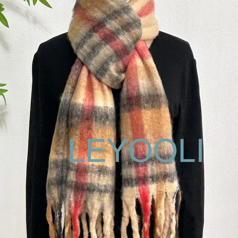 Plaid Mohair Scarf: Winter Warm Striped Shawl