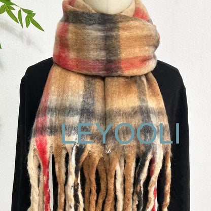 Plaid Mohair Scarf: Winter Warm Striped Shawl
