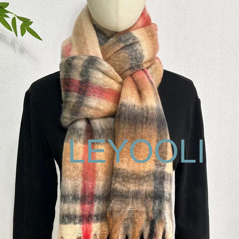 Plaid Mohair Scarf: Winter Warm Striped Shawl