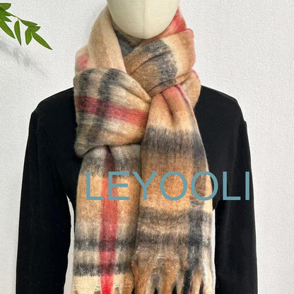 Plaid Mohair Scarf: Winter Warm Striped Shawl