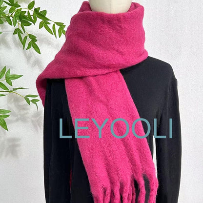 Rose Mohair Blend Scarf, Tassel Detail, Winter Warmth
