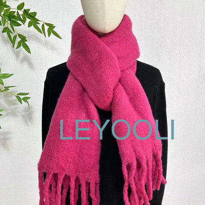 Rose Mohair Blend Scarf, Tassel Detail, Winter Warmth